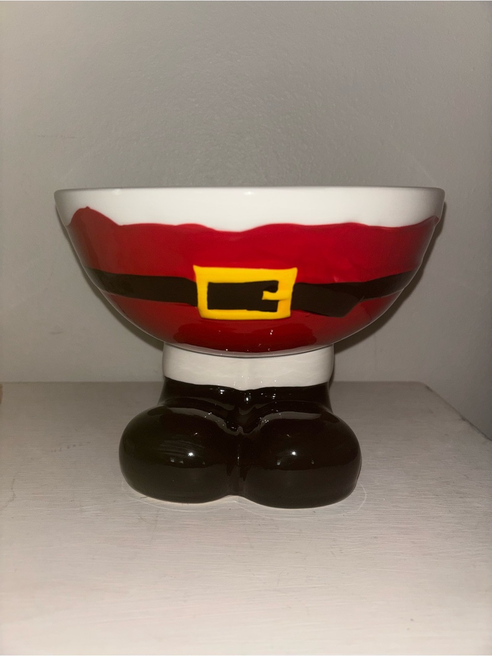 Sleigh Bell Bistro Red Ceramic Pedestal Bowl with Black Trim